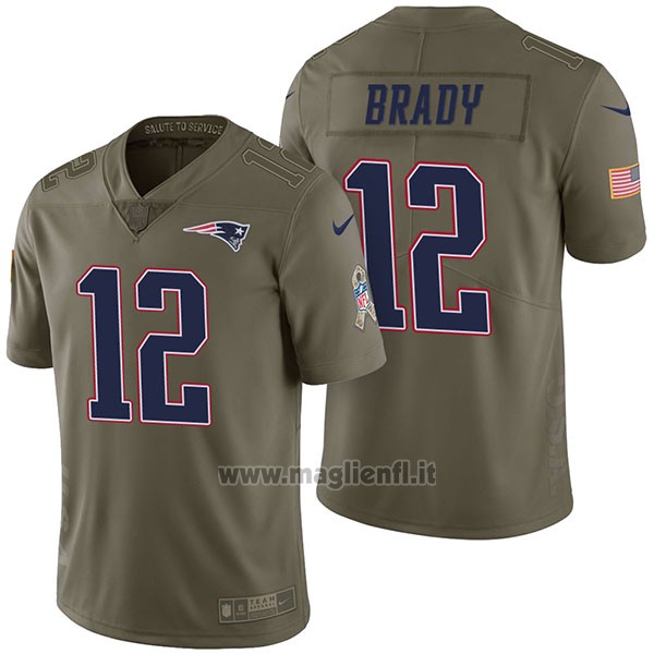 Maglia NFL Limited New England Patriots 12 Tom Brady 2017 Salute To Service Verde
